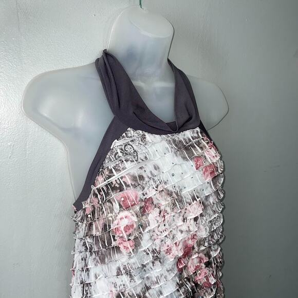 Studio Y Size Large Tiered Ruffle Halter Top Blouson Y2K Fairy Grunge Romantic - Picture 1 of 11